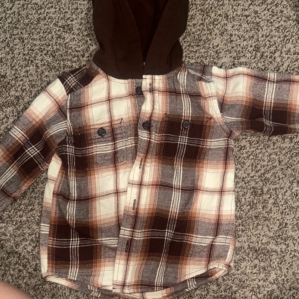 The Children's Place Brown Plaid Button Down Shirt with Hood